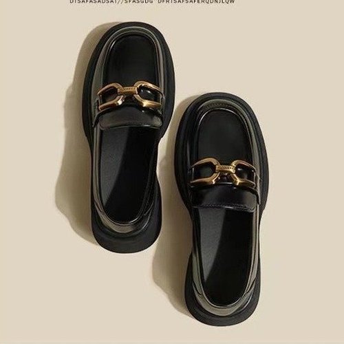 British style small leather shoes for women  spring and autumn new soft leather women's shoes thick sole black leather loafers