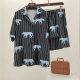 Blue Leopard Vertical Strip Lyocell Trissey Cotton Couple Pajamas Women's Spring and Autumn Thin Trendy Brand Niche Women's Pajamas Home Clothes