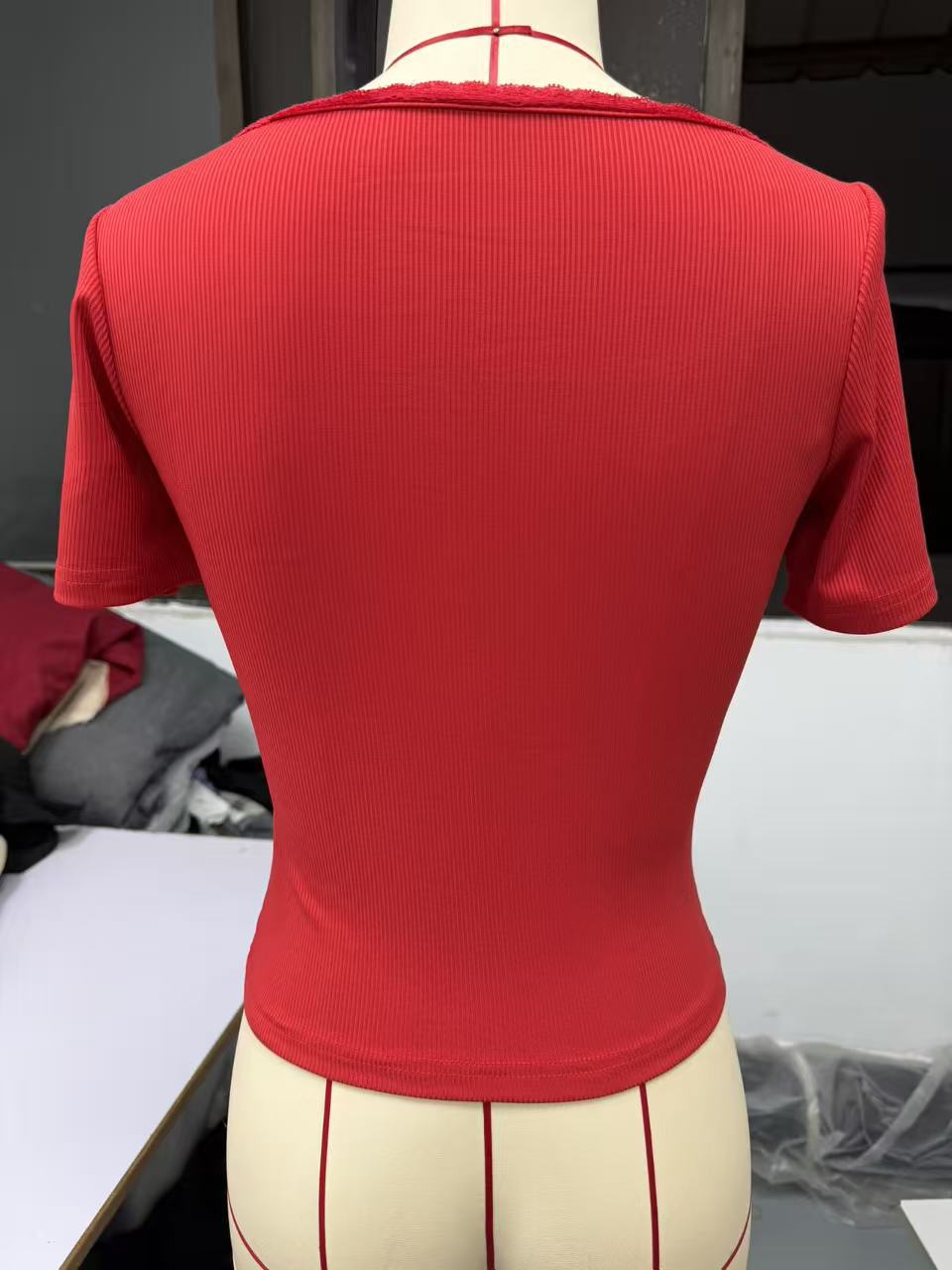 Lace-Up V-Neck Short Sleeve Top For Women, Fashion Basic Casual Blouse With Button Detail, Spring Summer Essential_ecoleips.com