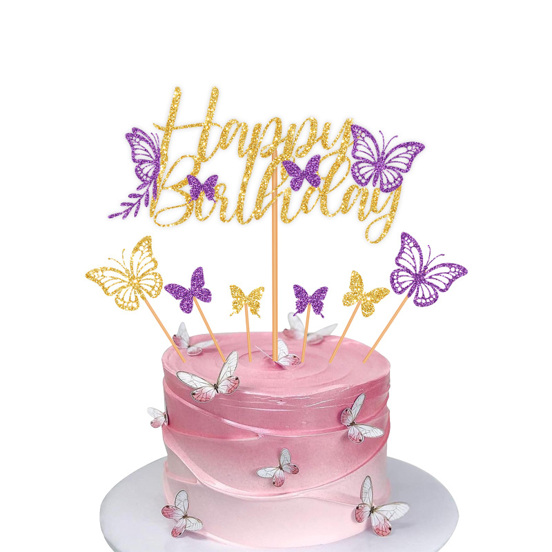 Birthday Shiny Letter Butterfly Paper Birthday Cake Decorating Supplies display picture 11