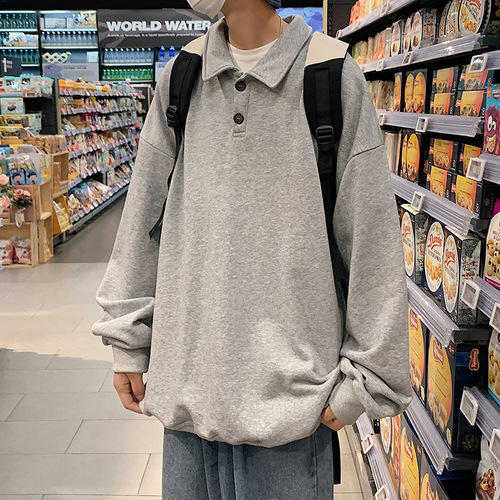 Casual Men's Spring and Autumn Season Thin Trendy Collar Long-Sleeve Base Shirt Hong Kong Style Loose Large Size Outerwear