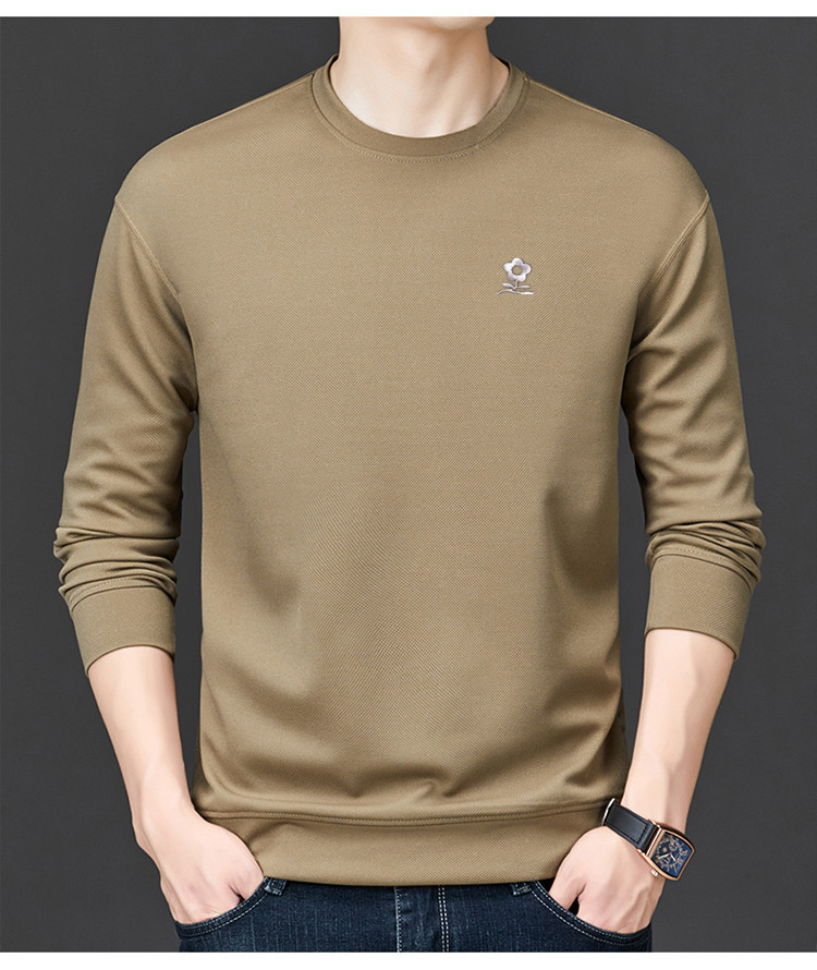 Áo thun nỉ cotton cổ tròn tay dài nam — màu xám đậm chi tiết 10