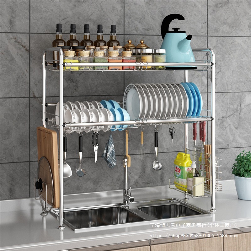 304 Stainless Steel Single and Double Sink Drain Rack Kitchen Storage Rack Supplies Sink Storage Rack Dishware Knife Rack