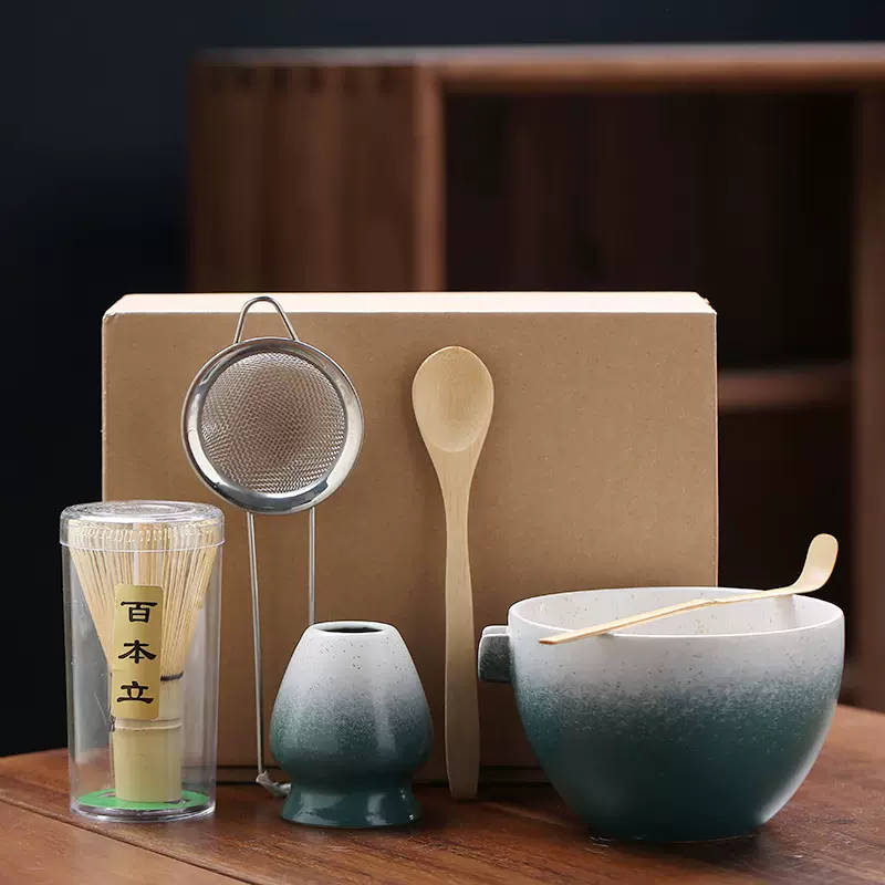 陶瓷窑变抹茶碗带嘴打抹茶工具刷日本点茶碗抹茶杯搅拌器茶筅套装