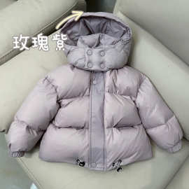 儿童韩版男女童加厚羽丝绒服宝宝保暖洋气外套安可拉红面包服冬装