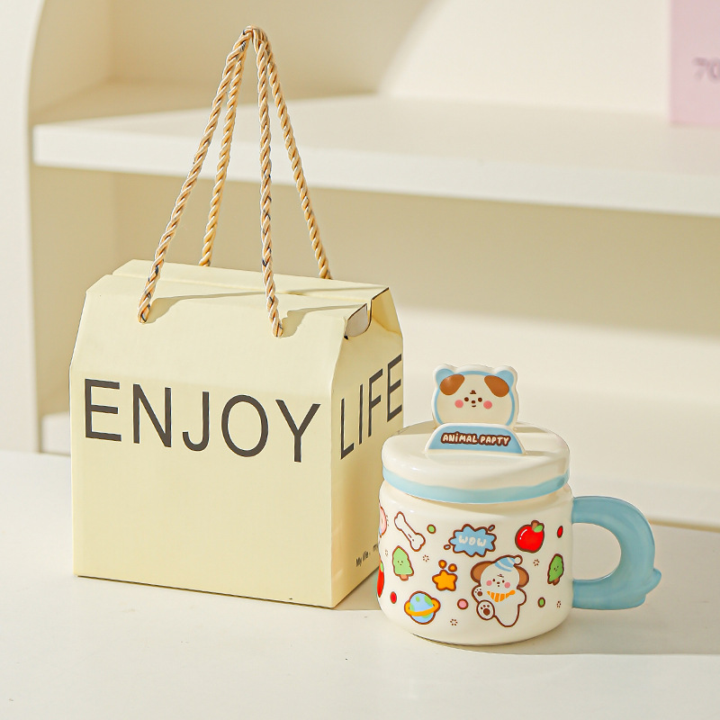 Linda caricatura linda mascota graffiti taza de animales oficina taza de agua de alto valor soporte para teléfono móvil taza de cerámica para estudiantes