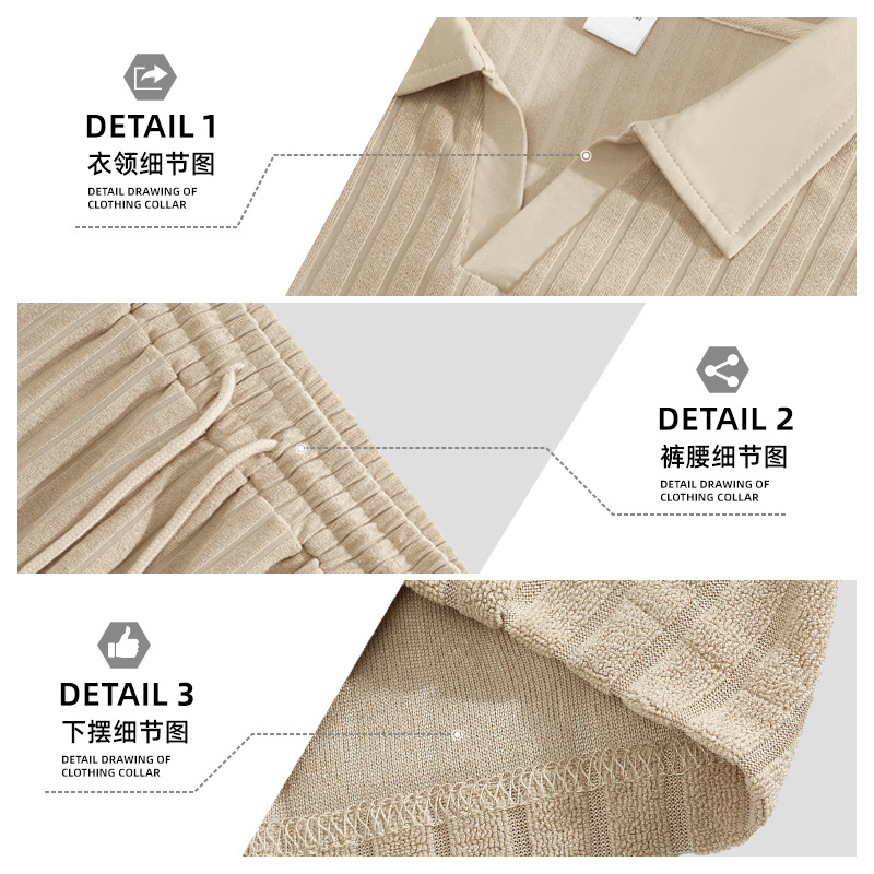 Europa y Estados Unidos ropa de hombre transfronteriza de verano nueva toalla recta transpirable tela jacquard cuello redondo hombre juego de deportes casuales