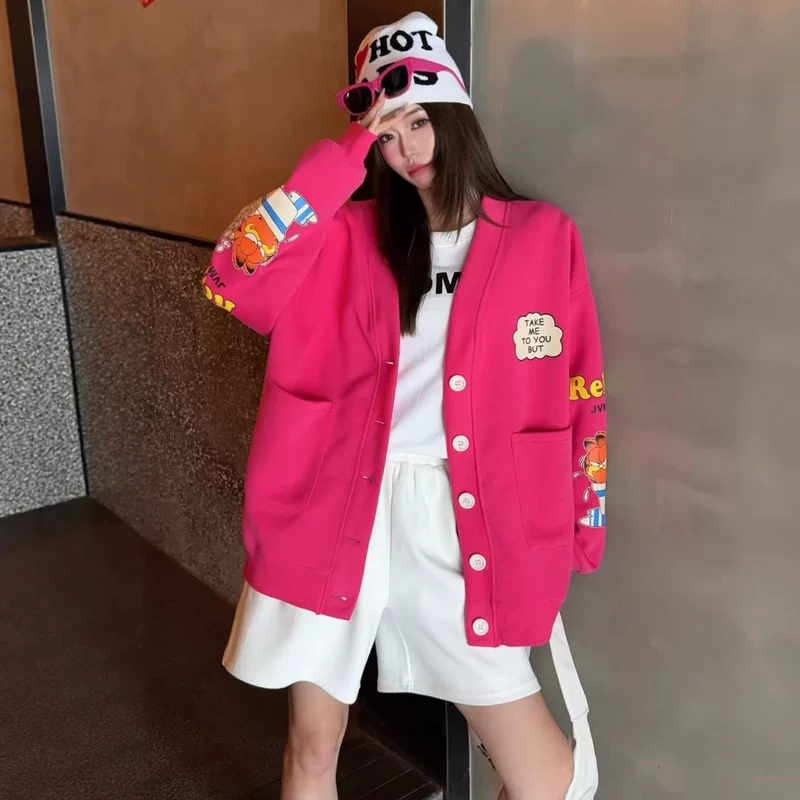 Autumn cartoon cardigan, long-sleeve for leisure, sweatshirt, plus size, oversize