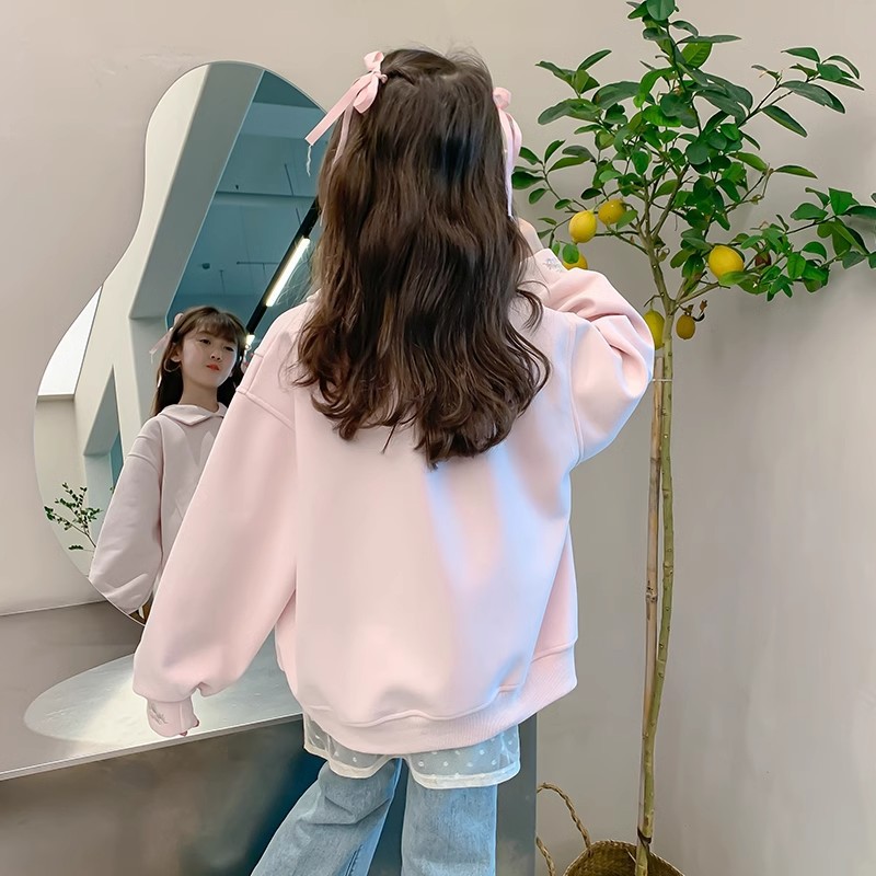 Kinderkleidung, Herbstoutfit für Mädchen, Hoodie 2024 Neuheit, großes Kinderrevers, modisches chinesisches Rosa_voghion.com