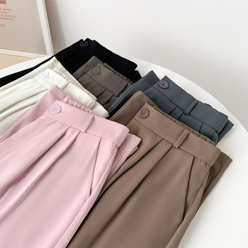 [Mogan Silk Fabric] Gray Floor-Length Trousers, Wide-Leg Trousers for Women, Spring & Fall Thickeneded Casual Straight-Leg Trousers with Draped