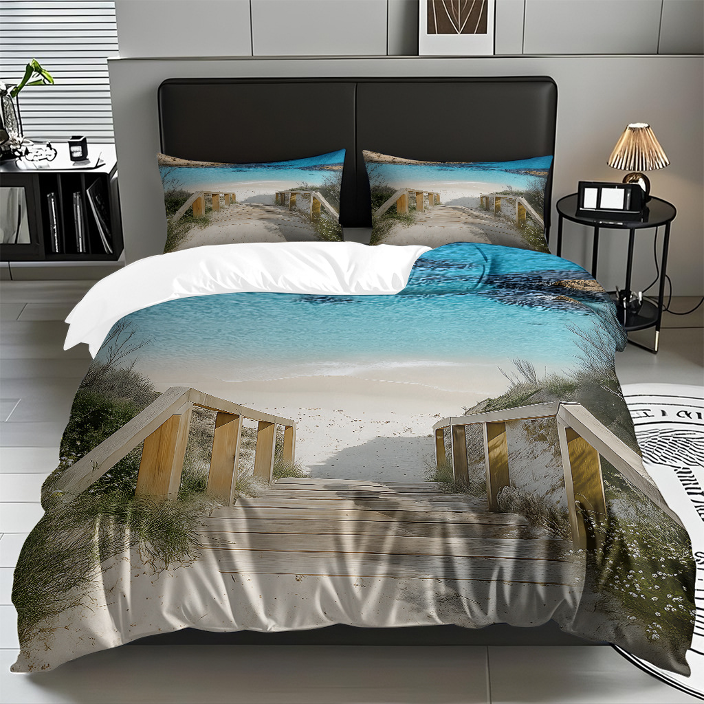 TEMU / JIT transfronterizo textil doméstico mar hermoso paisaje impresión colcha colcha de almohada fuente fábrica para la imagen se puede fijar