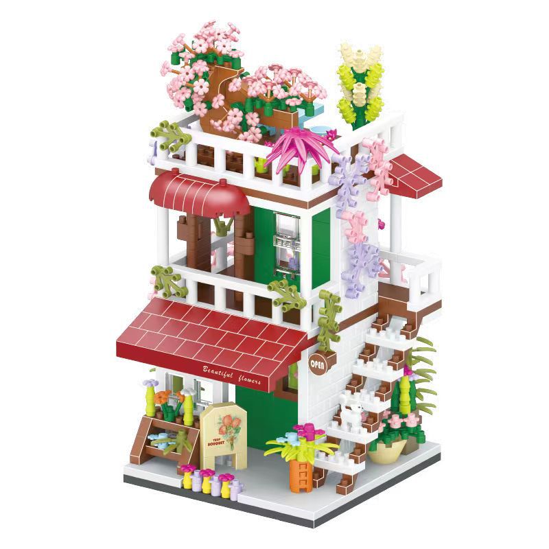 Flower shop Girl Street View rompecabezas montado pequeña partícula bloques de construcción juguetes para niños regalo de cumpleaños regalo de estudiante al por mayor