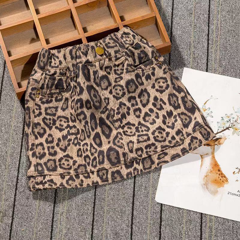 Gonna corta da bambina con stampa leopardata, alla moda, versatile, ideale per primavera e autunno, strato base, abbigliamento per bambine dai 3 ai 7 anni._voghion.com