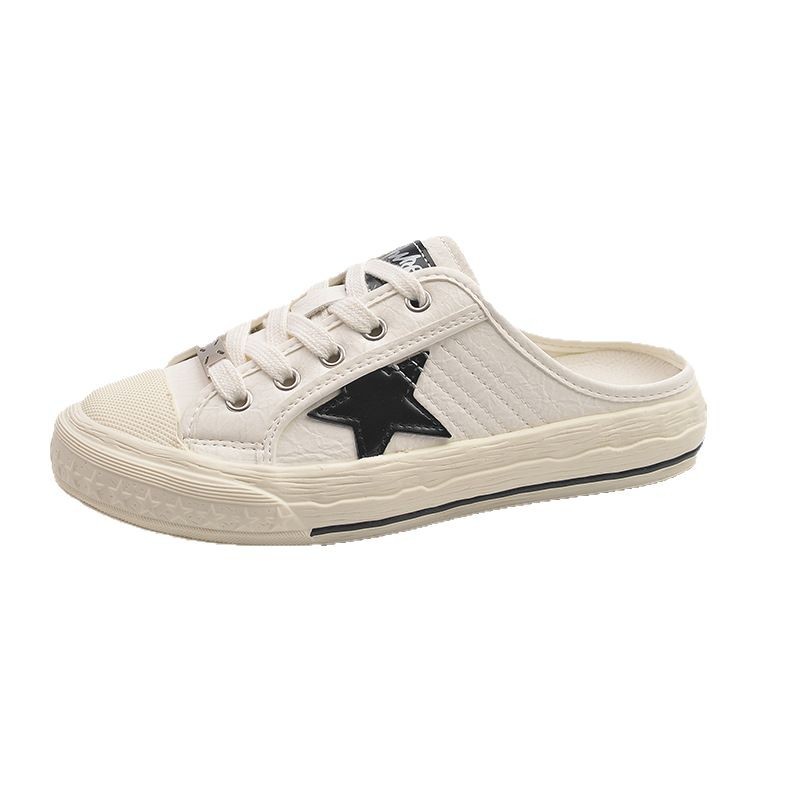 Las primeras medias pantuflas de Baotou antiguas y antiguas, zapatos sucios pequeños de cuero de verano para mujer, sandalias de estrellas de todo fósforo