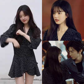 法式黑色碎花v领长袖连衣裙子女夏季2023新款御姐风收腰短裙春秋