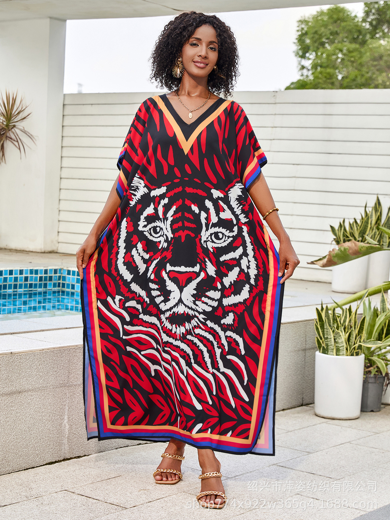 Transfronterizos amazonas impresa camiseta de playa bikini camiseta protector solar ropa de vacaciones suelta trajes de baño 5D349