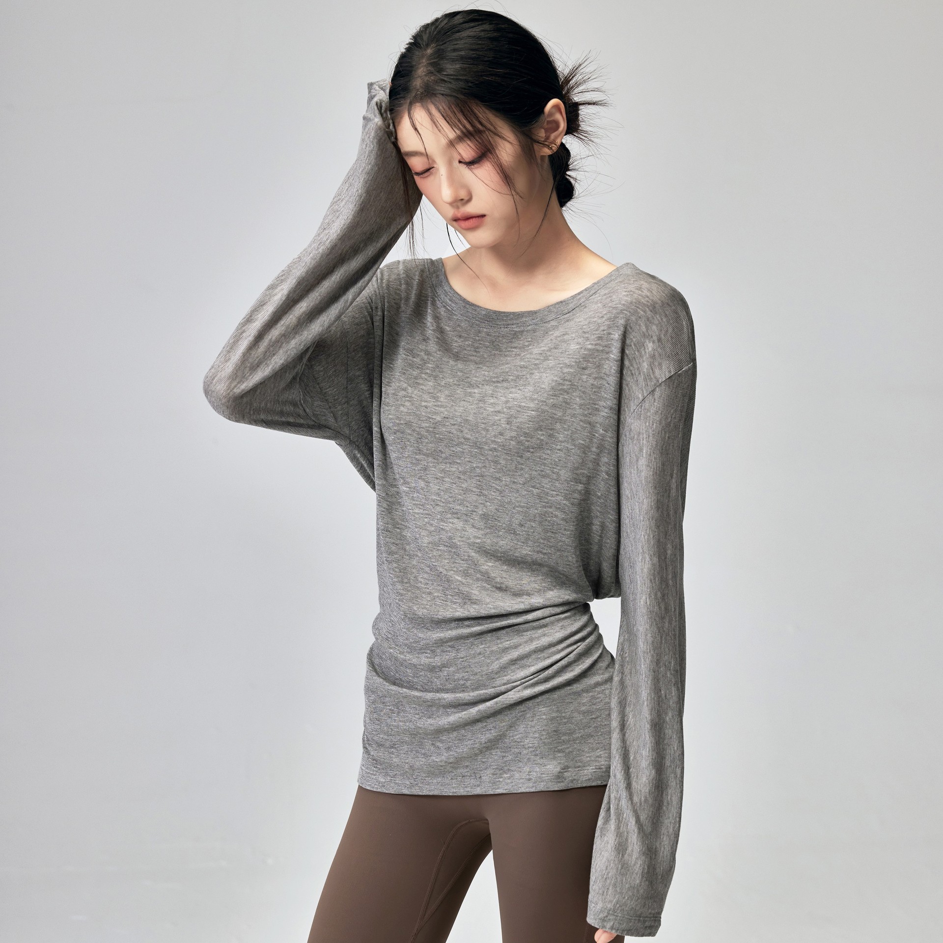 Loose Yoga Wear Long-Sleeved Women's Flesh-Covering Slimming Look Sports Blouse Outer Wear Pilates Training Top Fitness T-Shirt Autumn