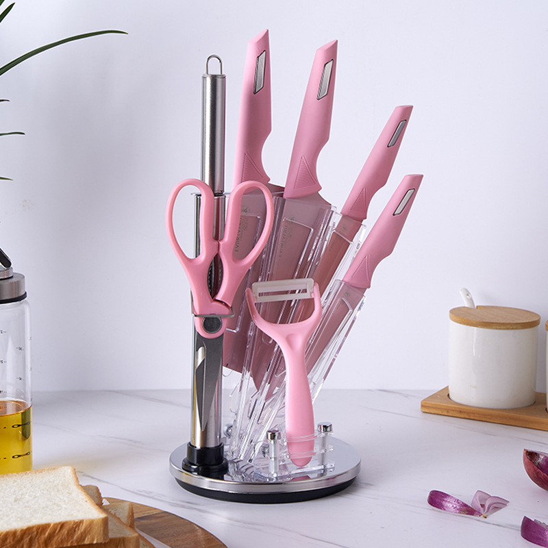 Kitchen Knife Set Steel Handle Knife Set 8-Piece Combination Stainless Steel Spray Paint Colorful Non-Stick Knife Gift Set