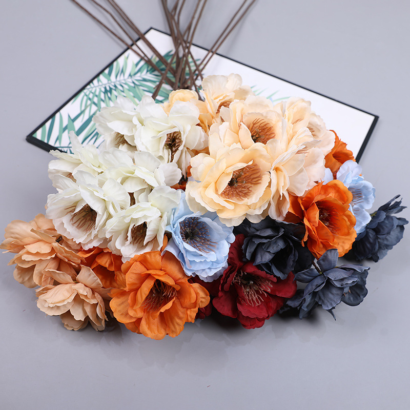 仿真梔子花 婚慶裝飾花絹花擺件婚禮布置假花人造花花束插花路引