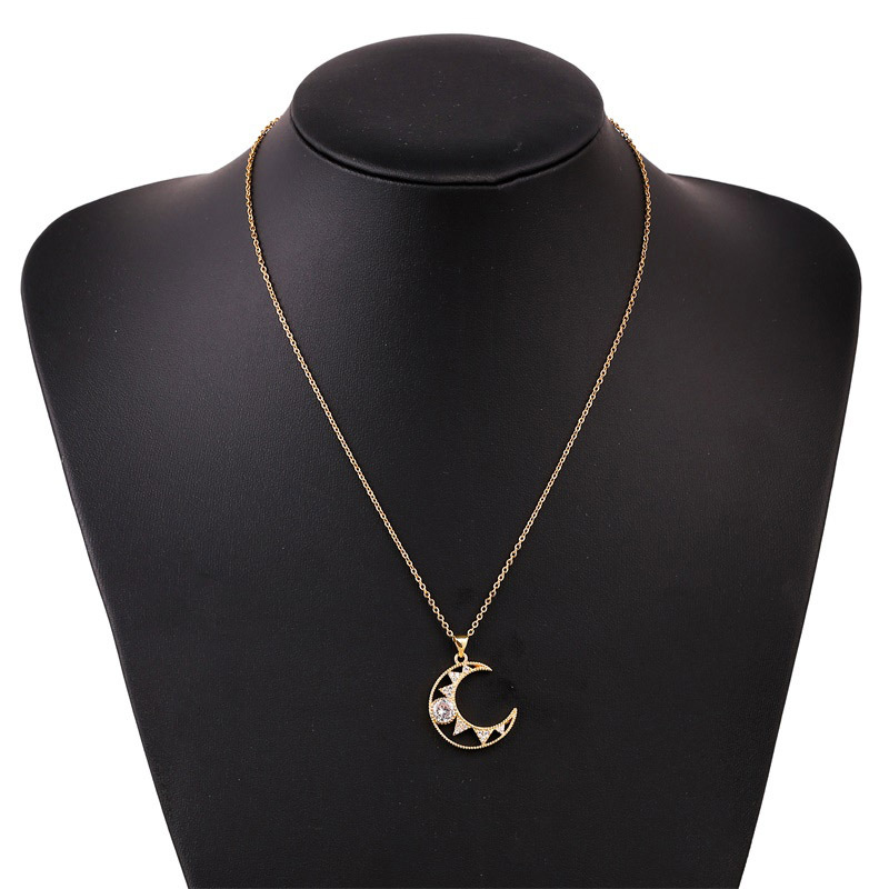Fashion Hollow Copper Inlaid Zirconium Moon Necklace Wholesale Nihaojewelry display picture 3