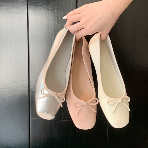 Grape Mama studiolee round toe shallow bow bow showing feet small flat ballet shoes silk single shoes for women