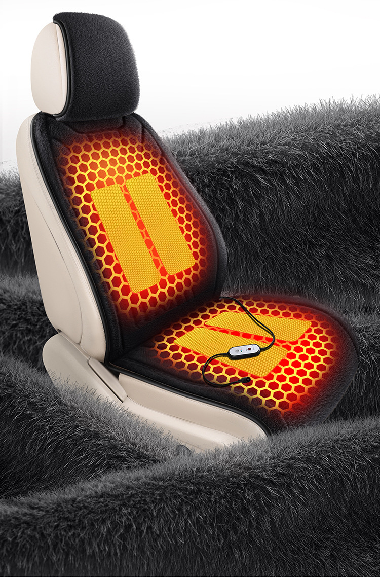 Car Heated Seat Cushion Graphene Long Hair Cigarette Lighter Multi-Speed Adjustment Fast Heating Car Heated Seat Cushion for Winter