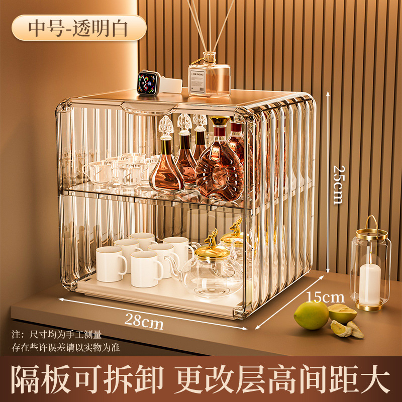 透明杯架咖啡杯马克杯多层防尘带盖置物架轻奢高级感茶具收纳盒|undefined