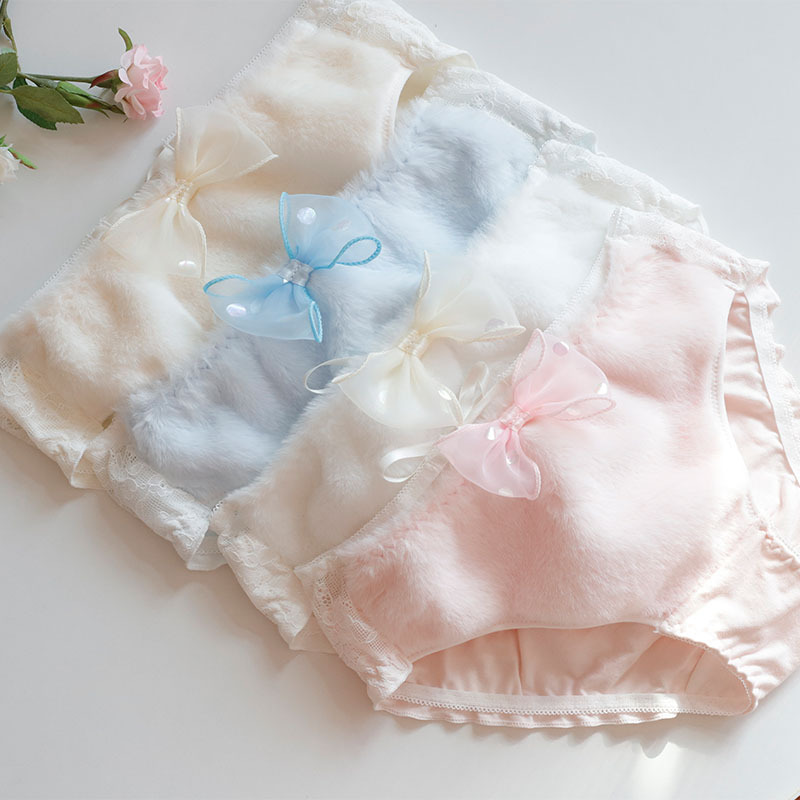 Autumn and winter new underwear women manufacturers wholesale long-term bow breathable waist plush warm simple triangle shorts