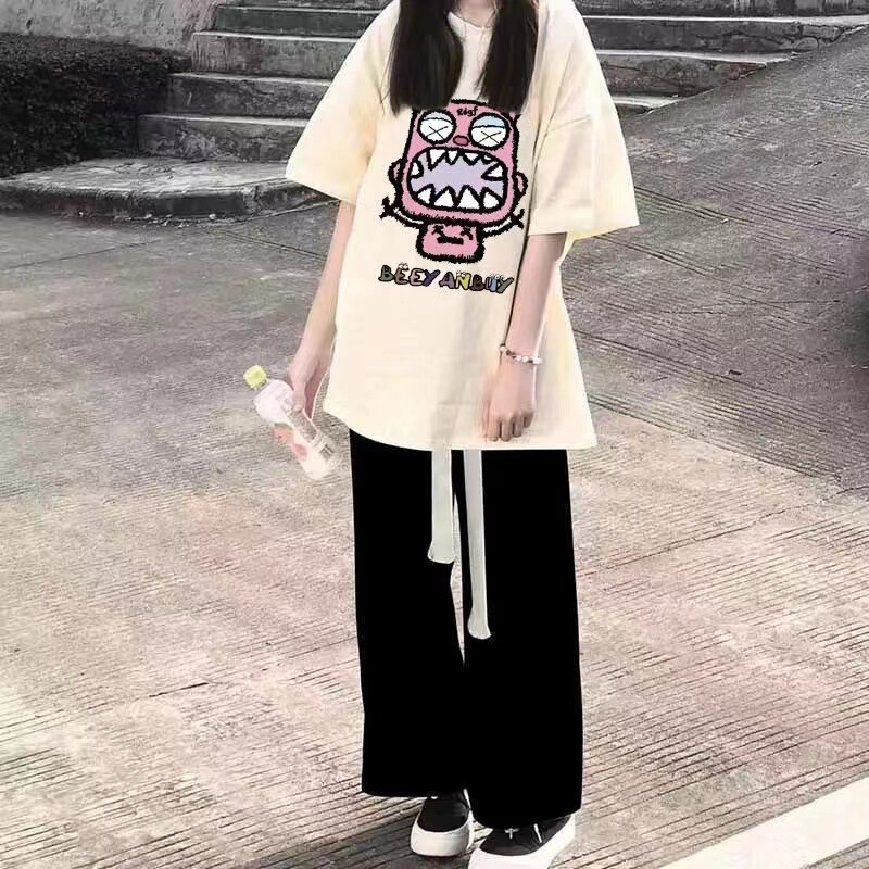2025新款夏季学生短袖套装女恤韩版宽松休闲阔腿裤时尚两件套|undefined