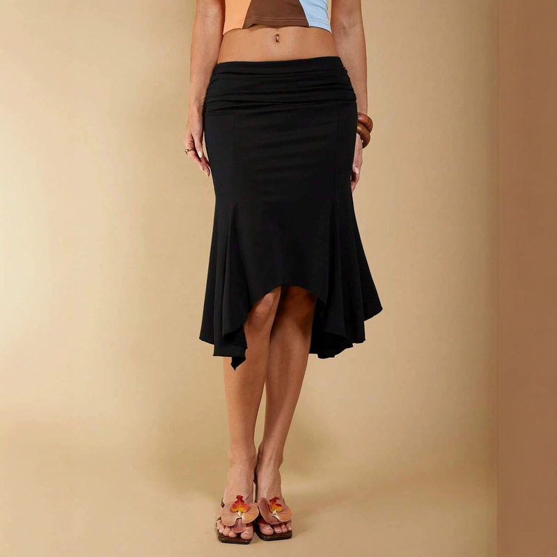 2026 High-Waisted Irregular Skirt for Women, Solid Color, Flowing Mid-Length Skirt, Cross-Border Fashion, Slimming, Versatile, New European and American Style 2026 High-Waisted Irregular Skirt for Women, Solid Color, Flowing Mid-Length Skirt, Cross-Border Fashion, Slimming, Versatile, New European and American Style