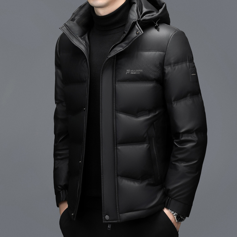 Haining abajo chaqueta de los hombres de media longitud solapa piel integrada de los hombres chaqueta de cuero casual abrigo para papá