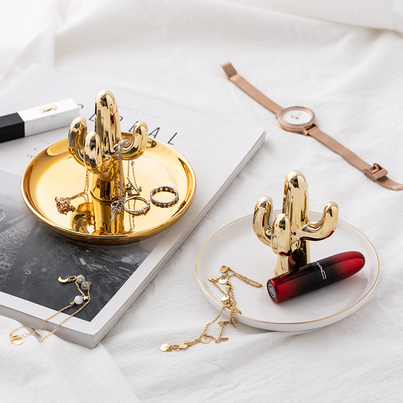 ins Style Ceramic Jewelry Tray Jewelry Storage Tray Silver Round Tray Scandinavian ins Style Accessible Luxury Jewelry Tray