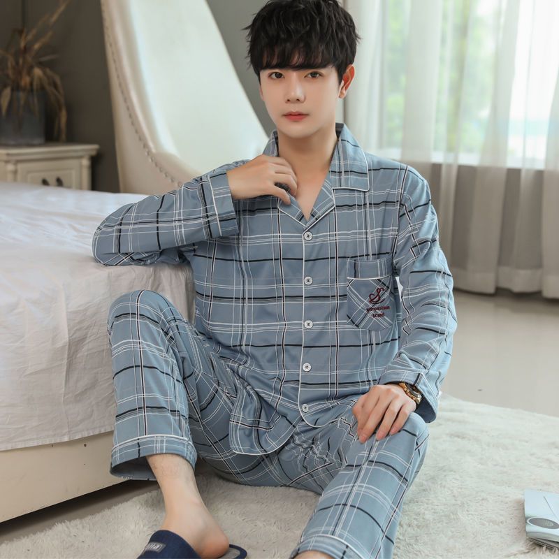 100% algodón de mediana edad de los hombres jóvenes pijamas de los hombres verano primavera y otoño invierno cardigan manga larga papá ropa suelta