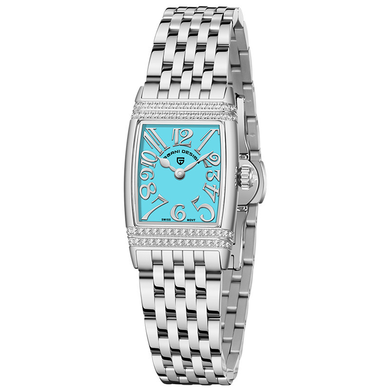 PAGANI bojiani PD1737 mujeres de moda creativa berma placa rhinestone reloj cuadrado Acero inoxidable impermeable reloj