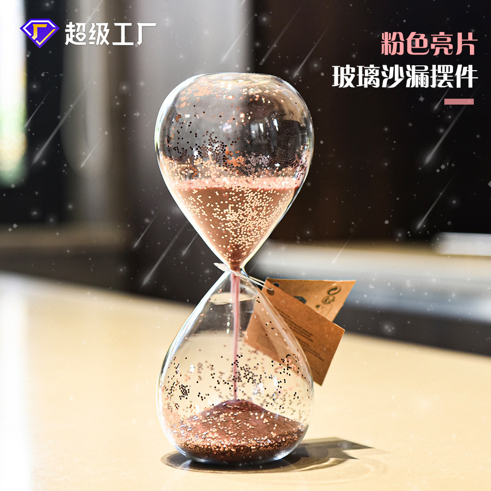 Reloj de Arena de Vidrio con Lentejuelas de Vidrio de Borosilicato Alto para Escritorio