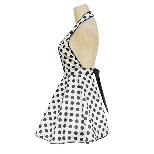 Vintage polka dot V-neck apron for women, housekeeping daily use, hotel, adult work apron
