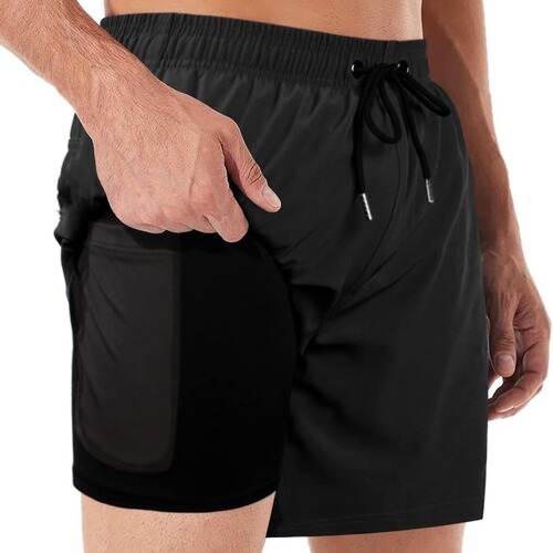Hot-selling men's swimming trunks with compression lining two-in-one casual fitness five-point beach pants with pockets swimming trunks