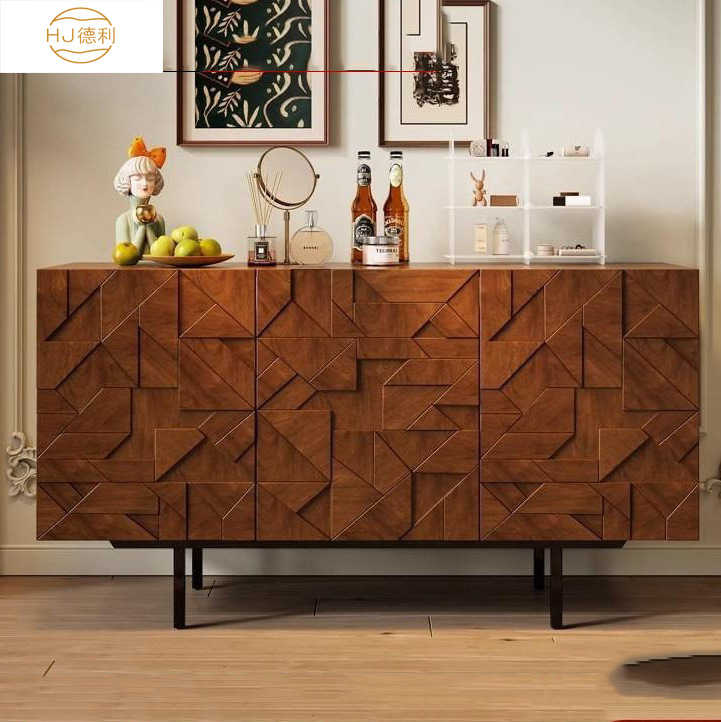 Light Luxury Dining Room Side Cabinet, Carved Sideboard, Vintage Light Luxury Storage, Black Oak Entryway Cabinet, Light Luxury High-End Chest of Drawers