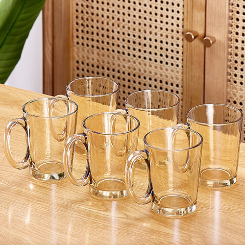 Glass high-temperature resistant cup set for home, living room, guest tea cups, water cups with handles, drinking cups, cup holder