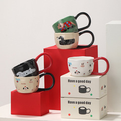 Cute cartoon handle breakfast oat cup student office ceramic cup couple coffee cup gift set
