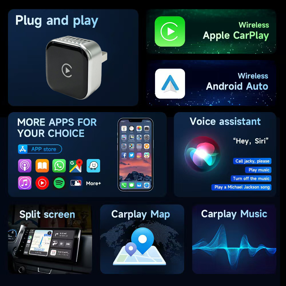 New Car Wireless Carplay Box Android Two-In-One Adapter Car Connectivity 2025 Cross-Border