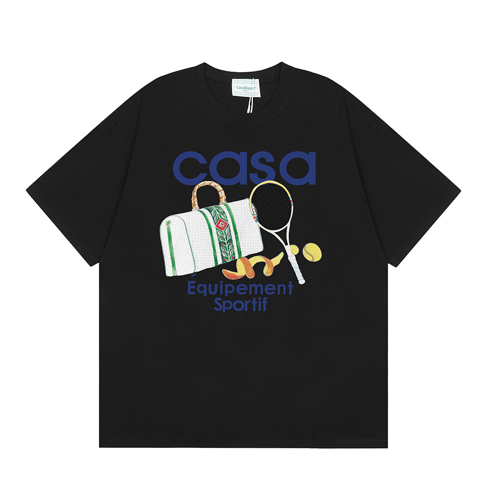 Casa Casablanca manga corta versión correcta ins camiseta de algodón casual de la marca de moda de nicho europea y americana de algodón de la calle