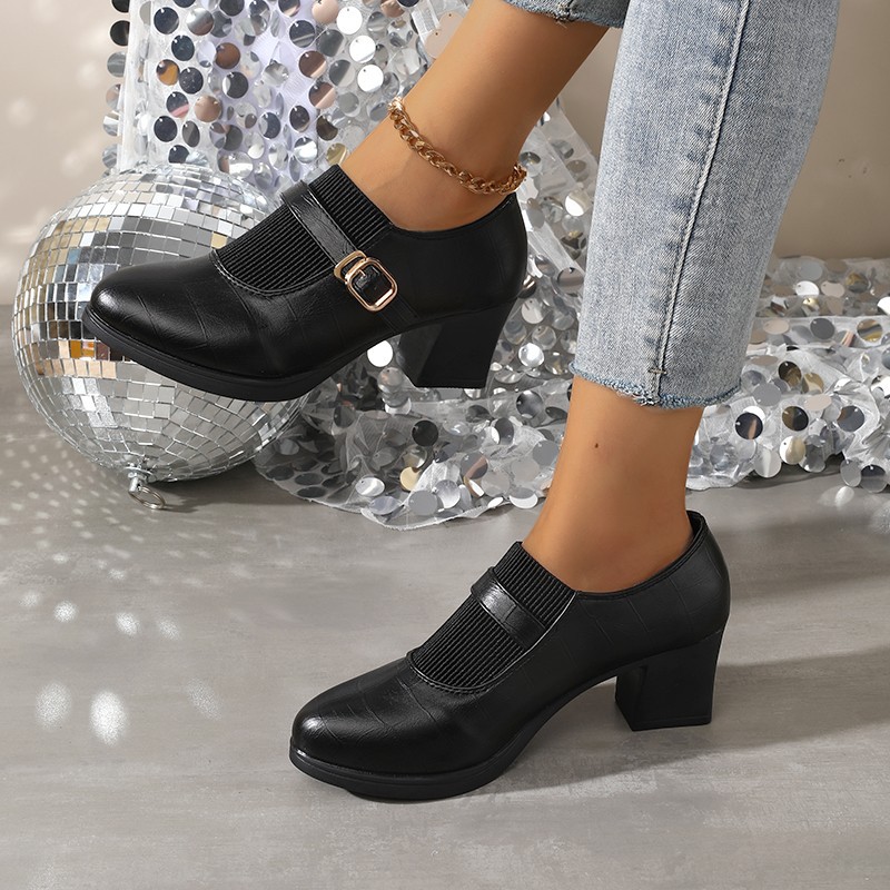 Zapatos de boca profunda zapatos de punta zapatos de tacones altos zapatos de mujer tacones gruesos suelos suaves no cansan los pies zapatos de madre zapatos de mujer suelos suaves no cansan los pies