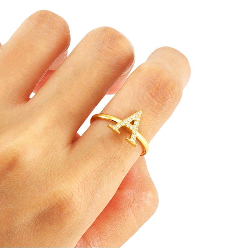 Europeo y americano ins estilo diamante A- Z inglés letra anillo Acero inoxidable moda luz lujo abierto Ajustable anillo al por mayor