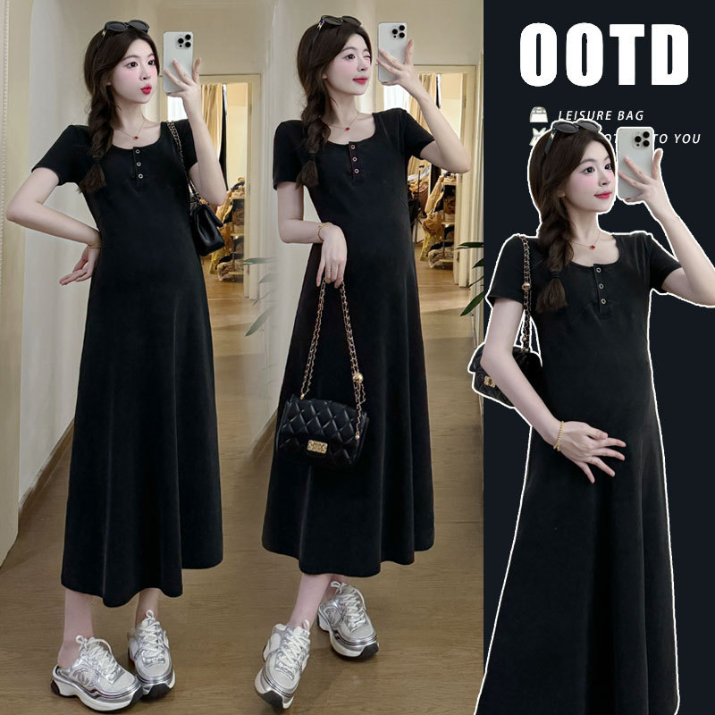 2025 Pregnant Women's Simple Old Washed Slimming Look Knitted Short-Sleeved Maternity Dress