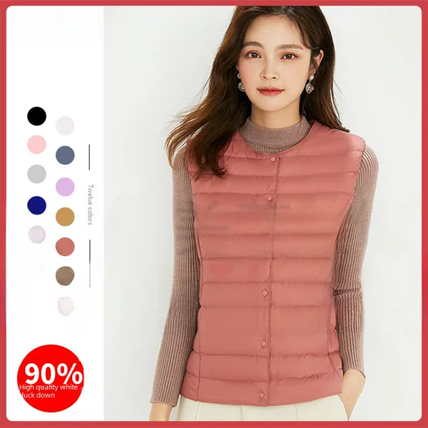90 velvet women's liner waistcoat light down jacket women's Pinghu wholesale round neck plus size thin light winter coat