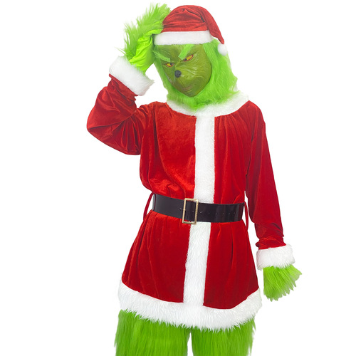  Christmas costumes cosplay clothes Santa Claus Grinch green fur monster Grinch party performance costumes