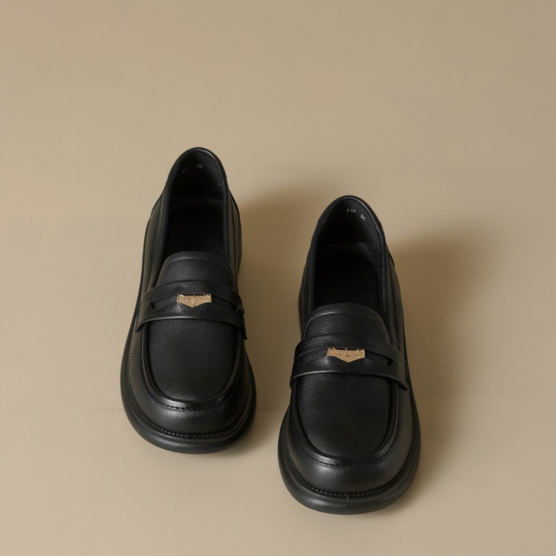 New Japanese-Style Women's Shoes, Available in Various Sizes, with Chunky or Medium Heels, Soft Soles, Soft Genuine Leather, Deep-Cut Loafers, Versatile Single Shoes