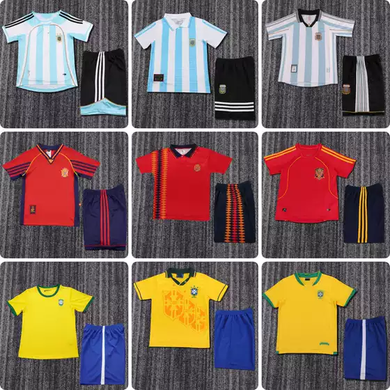 Retro National Team Children's Clothing Argentina Spain Brazil Portugal Germany France Mexico Football Uniform Set