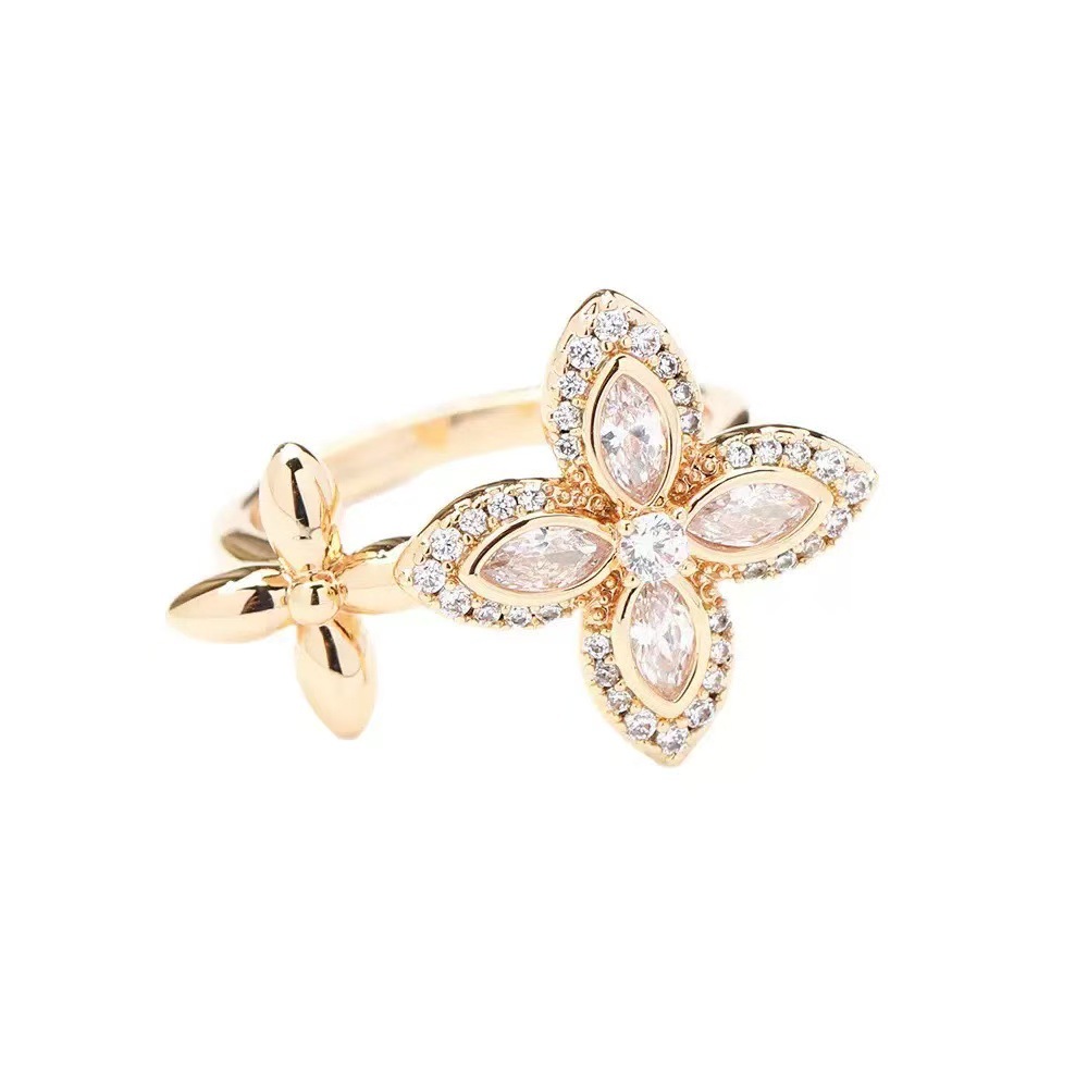 Anel de flor clássico com pedras, elegante design de rosa_voghion.com